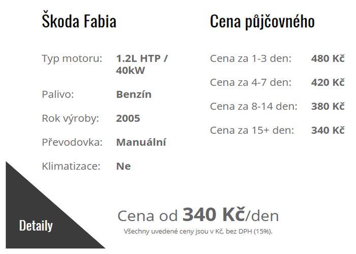 Autopůjčovna Strakonice - ceník zapůjčení osobního automobilu Škoda FABIA
