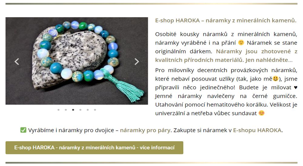 E-shop HAROKA – náramky z minerálních kamenů.